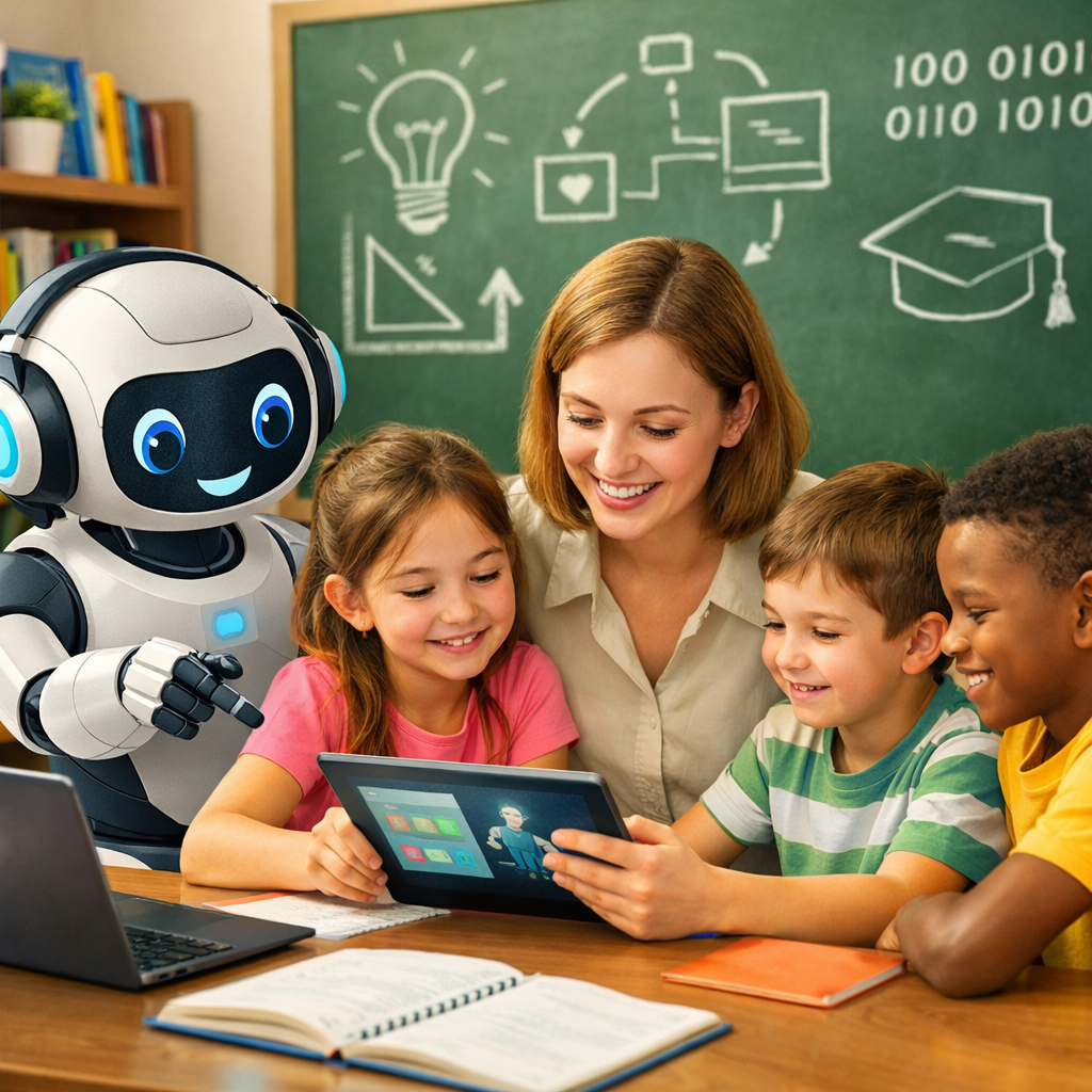 Teacher and students using AI assistant