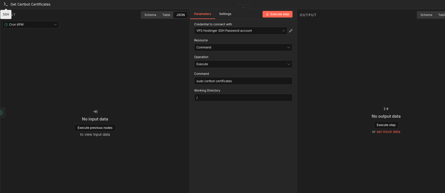 n8n execute command certbot certificates