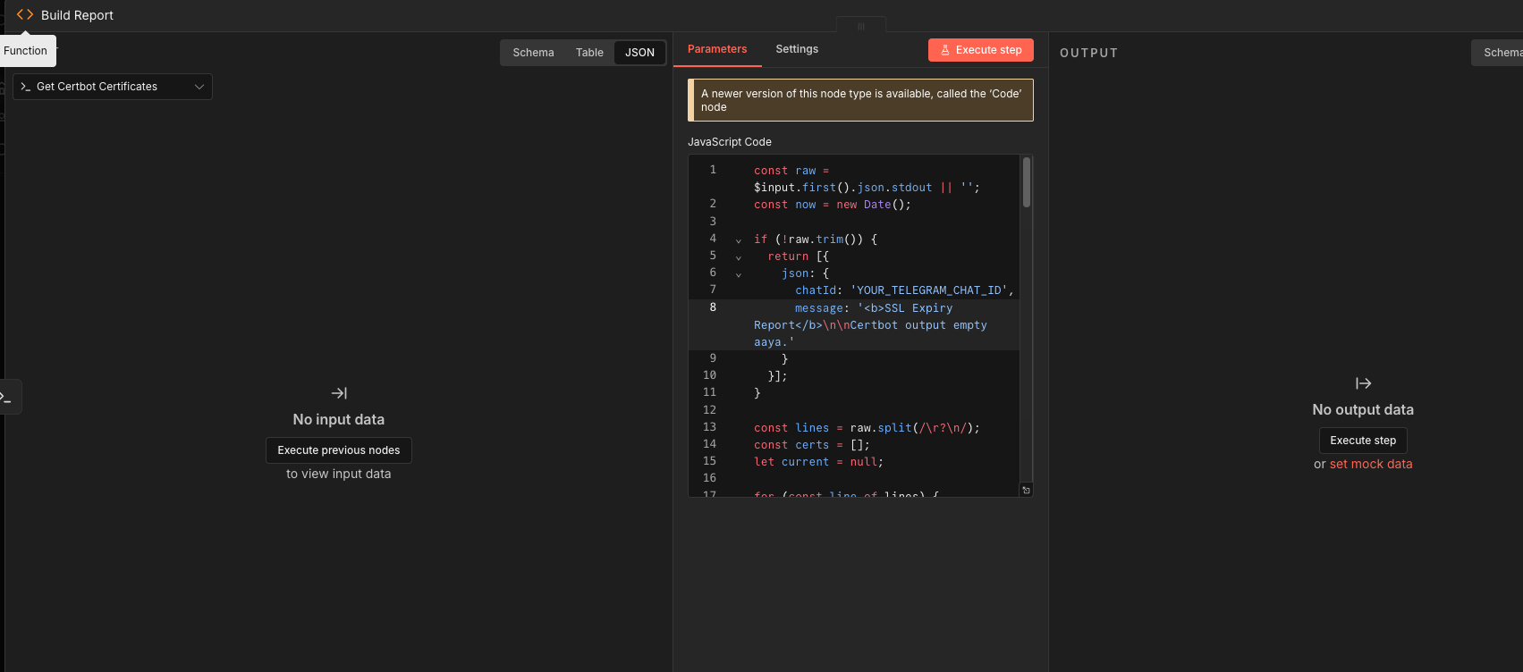 n8n code node ssl expiry parsing