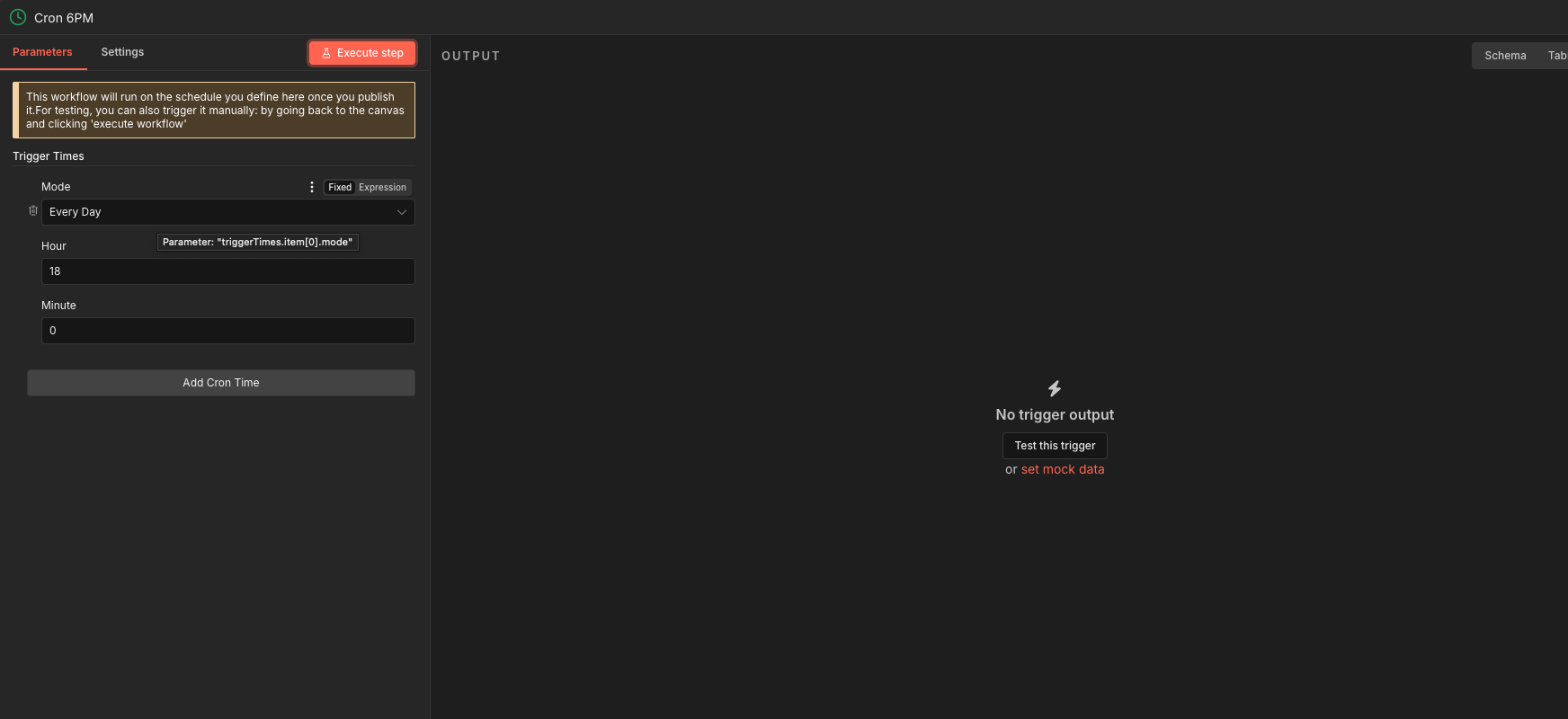 n8n cron trigger 6pm daily